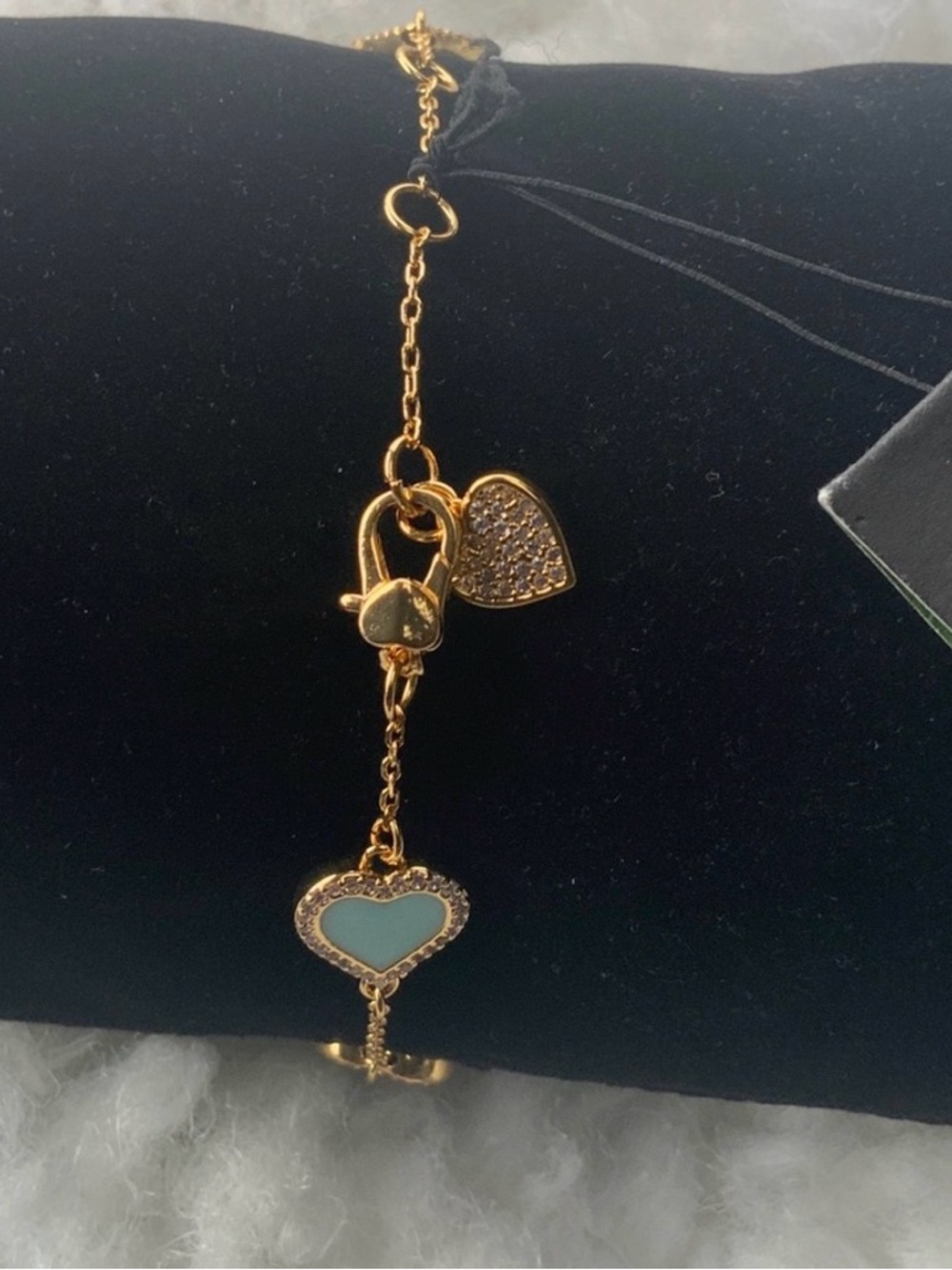 kate spade Gold Heart Bracelet with Mint Enamel hearts! NWT - Picture 5 of 10